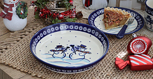 Frosty Friend Pie Plate Polish Pottery