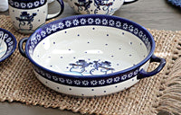 Frosty Friend Round Casserole with Handles Polish Pottery