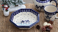 Frosty Friend Large Octagonal Bowl Polish Pottery