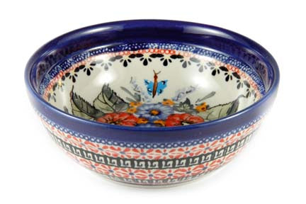 Floral Butterfly Cereal/Soup Bowl Polish Pottery