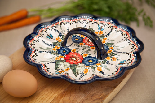Floral Butterfly Egg Plate Polish Pottery