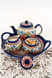 Floral Butterfly Cream & Sugar Set Polish Pottery