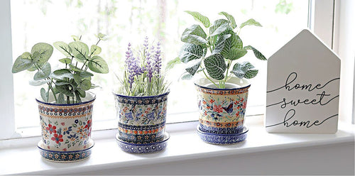 Red Daisy Flower Pot Polish Pottery