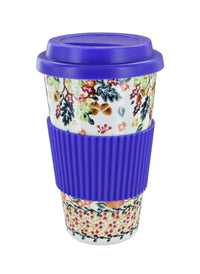 Polish pottery forest friends travel coffee mug with silicone gripper