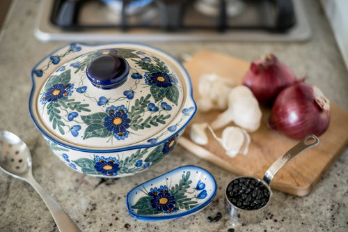 Forget Me Not Small Spoon Rest Polish Pottery