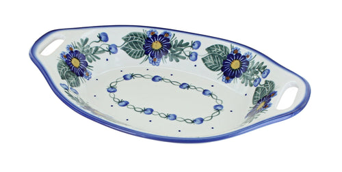 Polish Pottery Forget Me Not Oval Dish with Handles