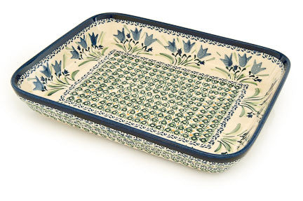 Blue Tulip Medium Rectangular Baker Polish Pottery