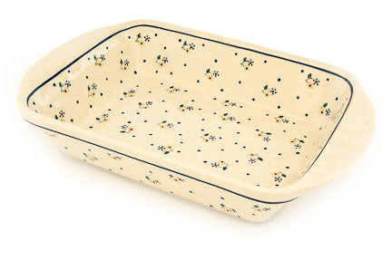 Country Meadow Large Rectangular Baker with Handles Polish Pottery