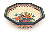 Floral Butterfly Large Octagonal Bowl Polish Pottery