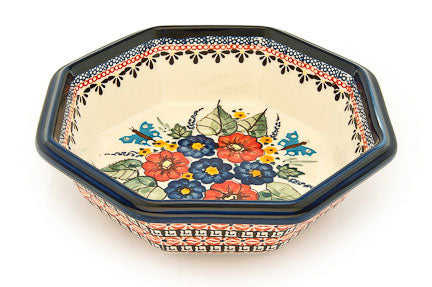 Floral Butterfly Large Octagonal Bowl Polish Pottery
