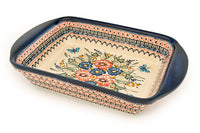Floral Butterfly Large Rectangular Baker with Handles Polish Pottery