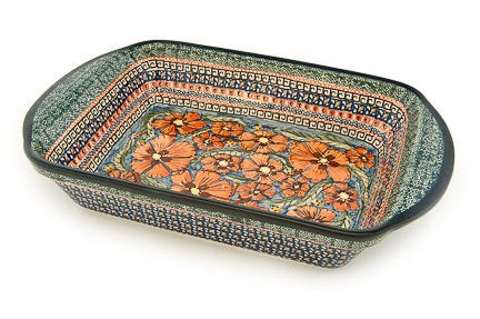 Jungle Flower Large Rectangular Baker with Handles Polish Pottery