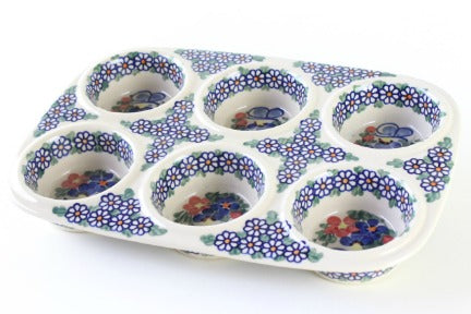 Garden Butterfly Muffin Pan Polish Pottery