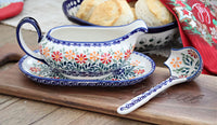 Garden Bouquet Gravy Boat & Ladle Polish Pottery