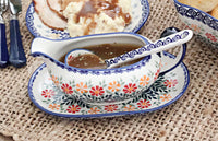 Garden Bouquet Gravy Boat & Ladle Polish Pottery