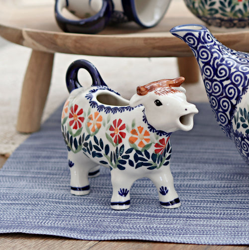 Garden Bouquet Cow Creamer Polish Pottery