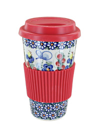Garden Butterfly Travel Coffee Mug Polish Pottery
