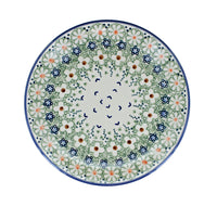 Green Daisy Dessert Plate Polish Pottery