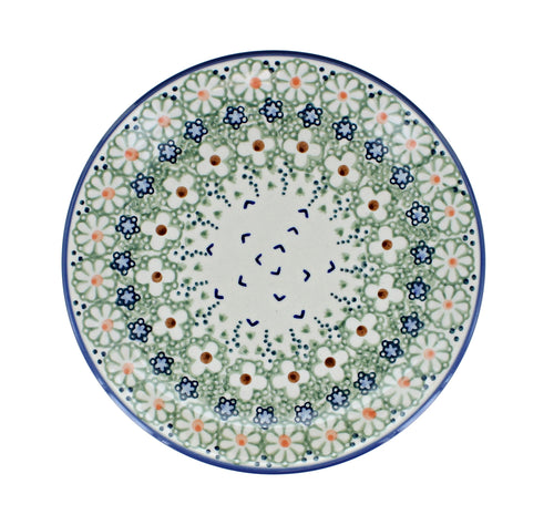 Green Daisy Dessert Plate Polish Pottery