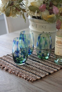 Cobalt and Green Confetti Water Glass Set Polish Pottery