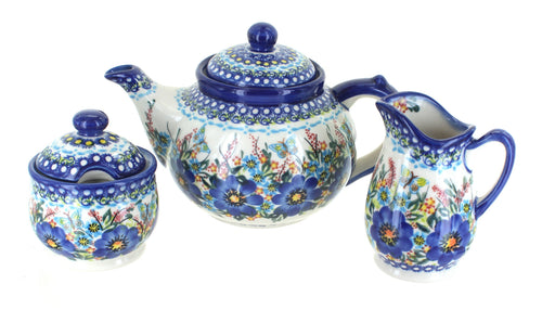 Polish Pottery Garden of Blue 3 Piece Tea Set