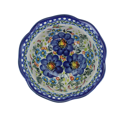 Garden of Blue Small Scallop Bowl Polish Pottery