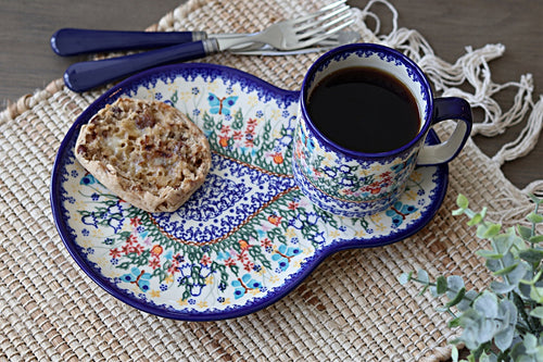 Garden of Eden Breakfast Plate with Mug Polish Pottery
