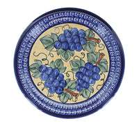 Grapes Dinner Plate with Cobalt Rim Polish Pottery