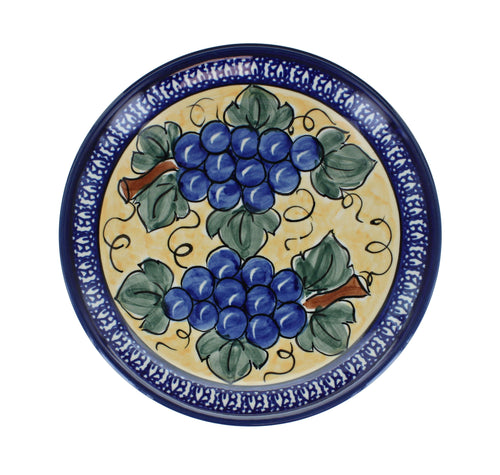 Grapes Dessert Plate with Cobalt Trim Polish Pottery