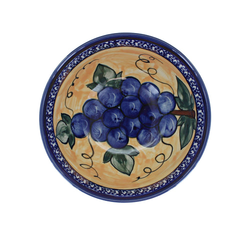 Grapes Dessert Bowl with Cobalt Rim Polish Pottery