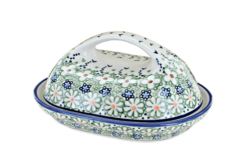 Green Daisy Butter Dish With Handle