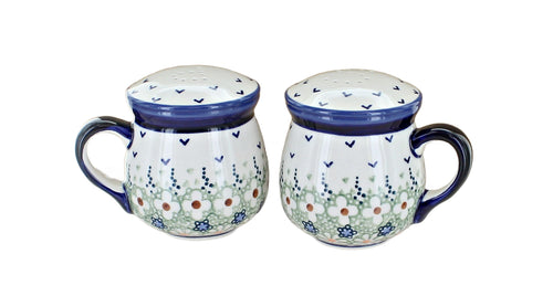 Green Daisy Salt & Pepper Shakers With Handles