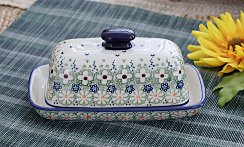 Green Daisy Butter Dish Polish Pottery