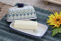 Green Daisy Butter Dish Polish Pottery