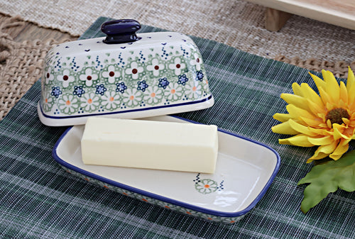 Green Daisy Butter Dish Polish Pottery