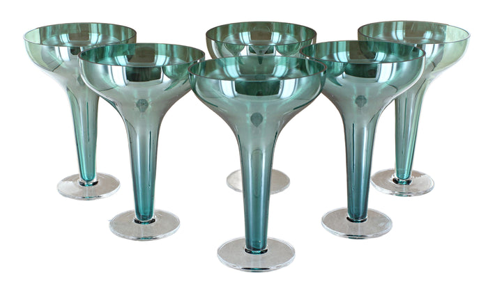 Polish Pottery Baltic Green/Luster Grey Champagne Coupe Clear Bottom - Set of 6
