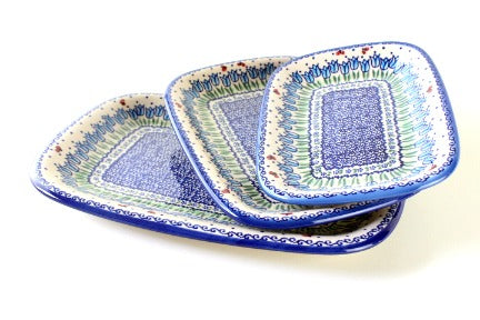 Garden Tulip 3 Piece Rectangular Serving Set Polish Pottery