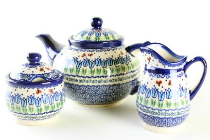 Garden Tulip 3 Piece Tea Set Polish Pottery