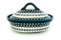 Flowering Peacock Small Oval Baker with Lid Polish Pottery