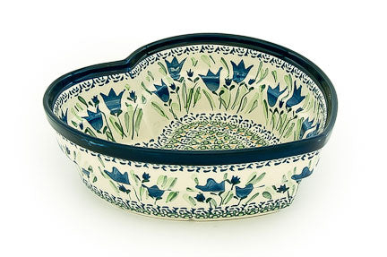 Blue Tulip Large Heart Bowl Polish Pottery