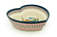 Floral Butterfly Large Heart Bowl Polish Pottery