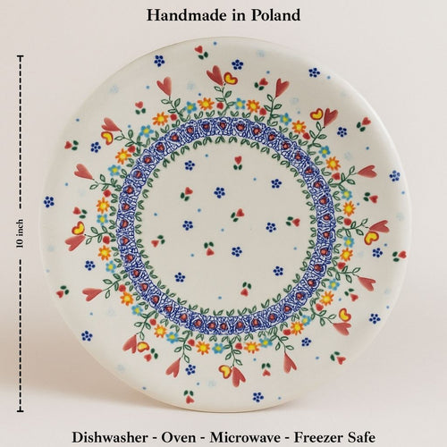 Hearts & Flowers Dinner Plate Polish Pottery