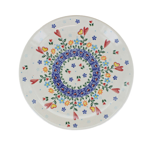Hearts & Flowers Dessert Plate Polish Pottery