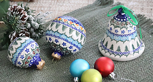 Holiday Pine Large Christmas Ball Polish Pottery