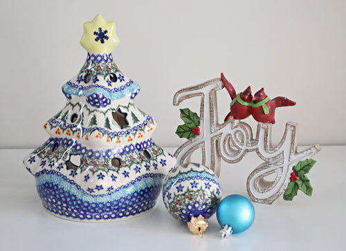 Holiday Pine Christmas Tree Luminary Polish Pottery