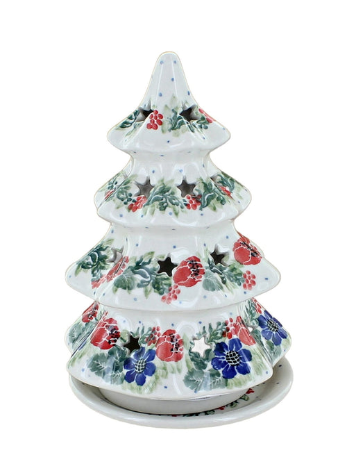 Polish Pottery Holiday Flower Medium Christmas Tree Luminary