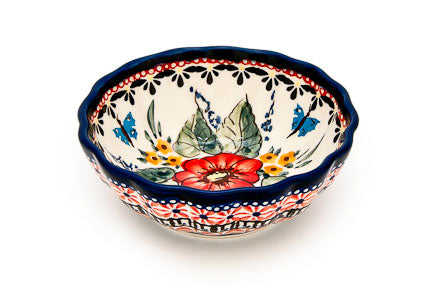 Floral Butterfly Small Scallop Dish Polish Pottery
