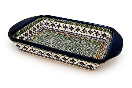 Mosaic Flower Extra Large Baker with Handles Polish Pottery