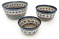 Mosaic Flower Mixing Bowl Set Polish Pottery