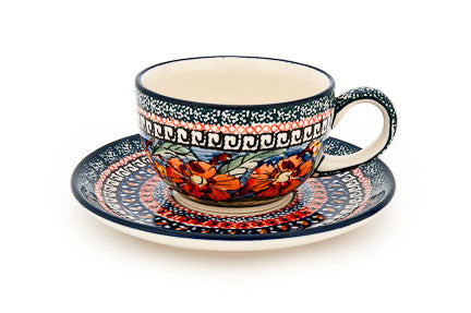 Jungle Flower Cup & Saucer Polish Pottery